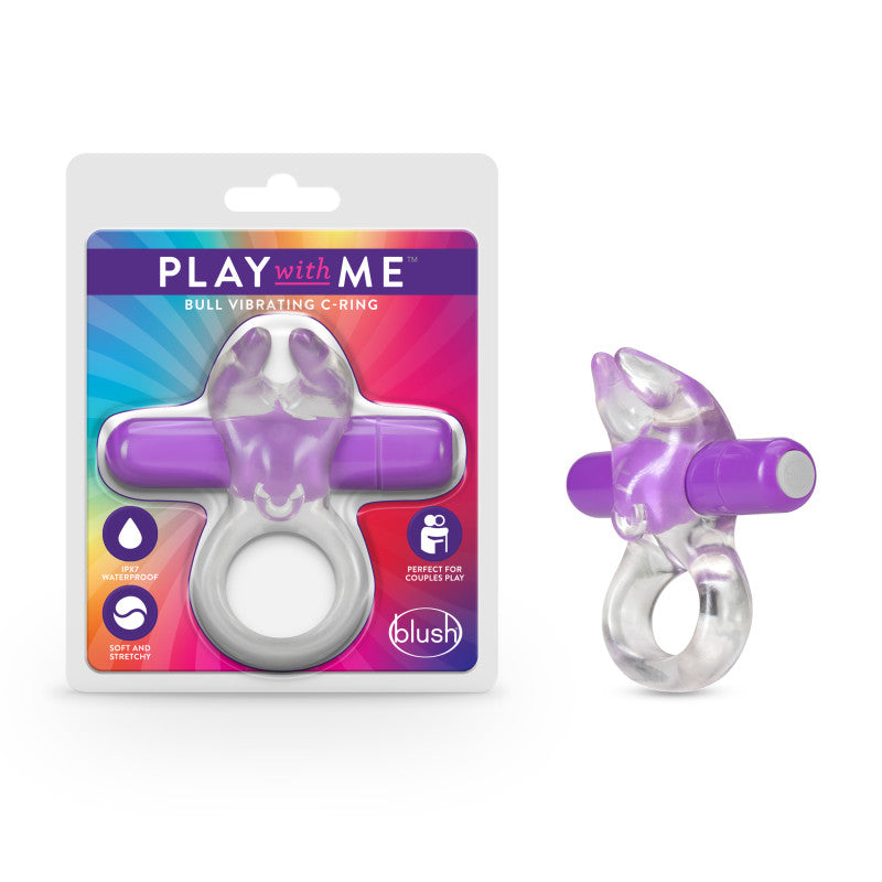 Play With Me Bull Vibrating C-Ring - Clear/Purple Vibrating Cock Ring Blush Novelties